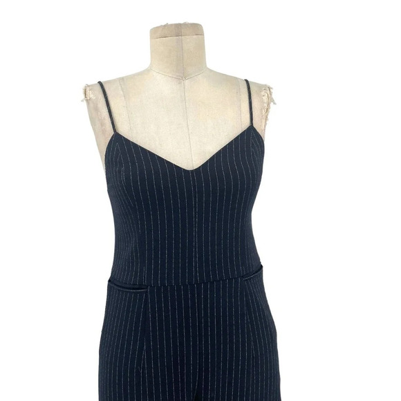 Anthropologie The Essential Jumpsuit Pinstripe Sleeveless Navy Blue Size US 0 - Picture 3 of 15